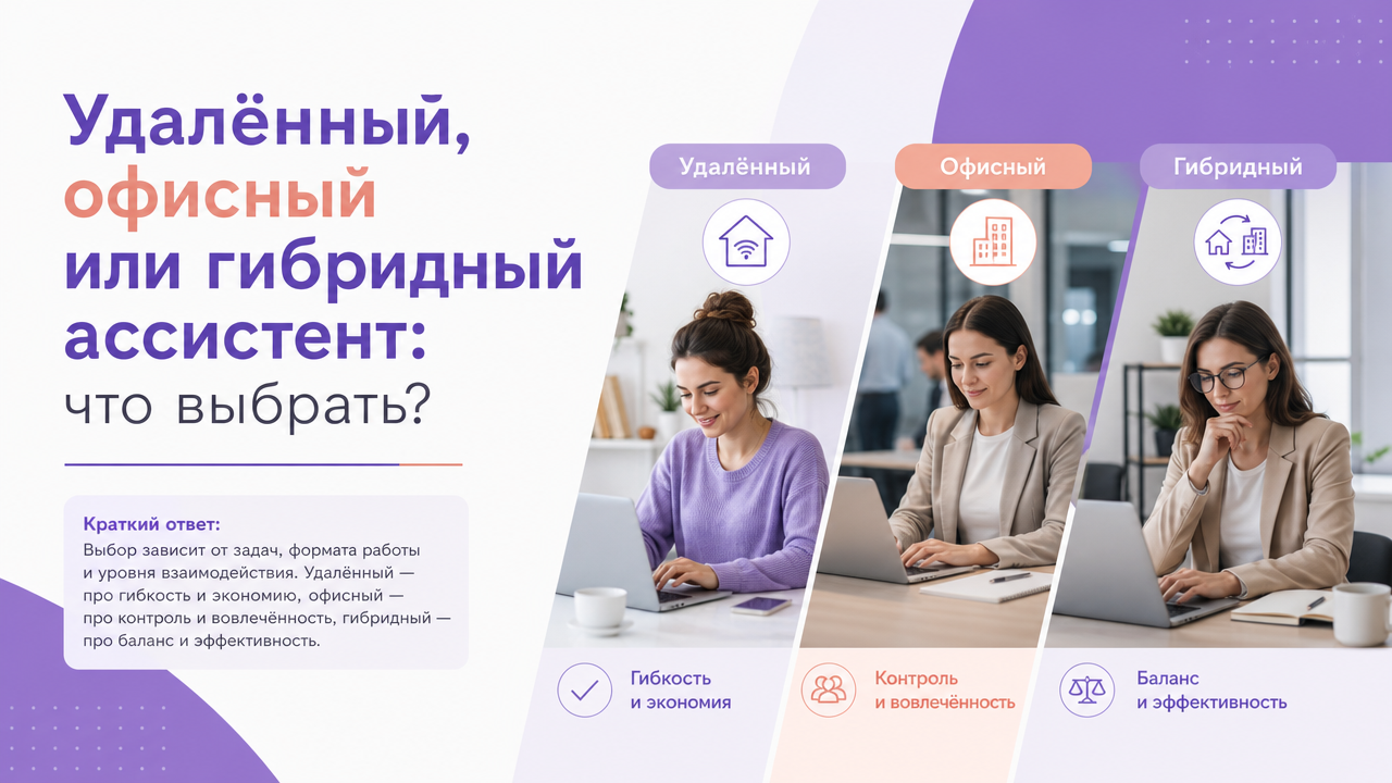 Удалённый, офисный или гибридный ассистент: что выбрать